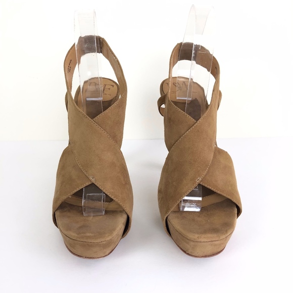 DVF Zia Cognac Suede Crossover Platforms - Picture 2 of 6
